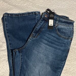 Fashion Nova Dark Blue Bootcut Jeans with Light Fading